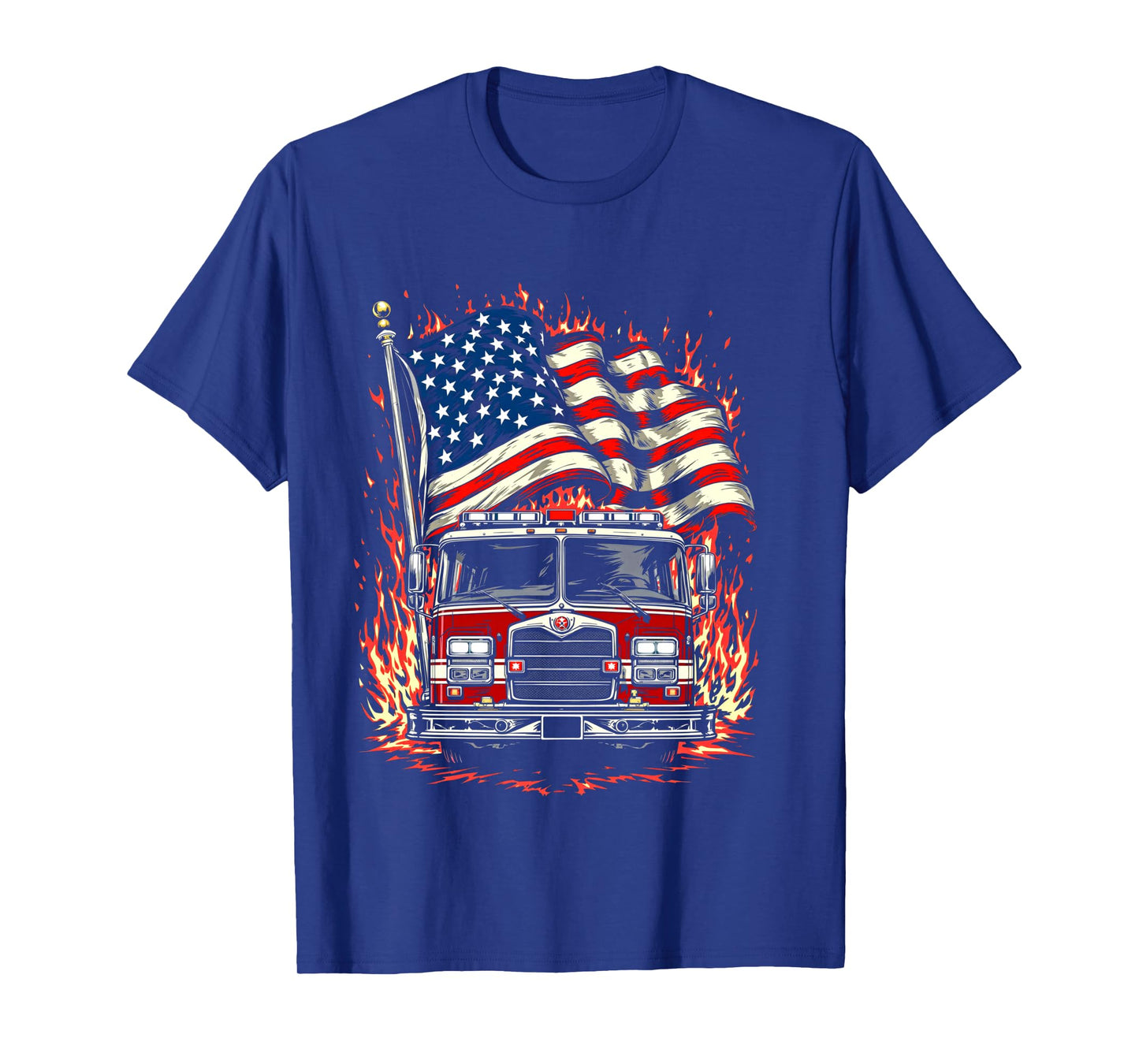 Firefighter Patriotic Fire Truck Fireman American Flag Long Sleeve T-Shirt