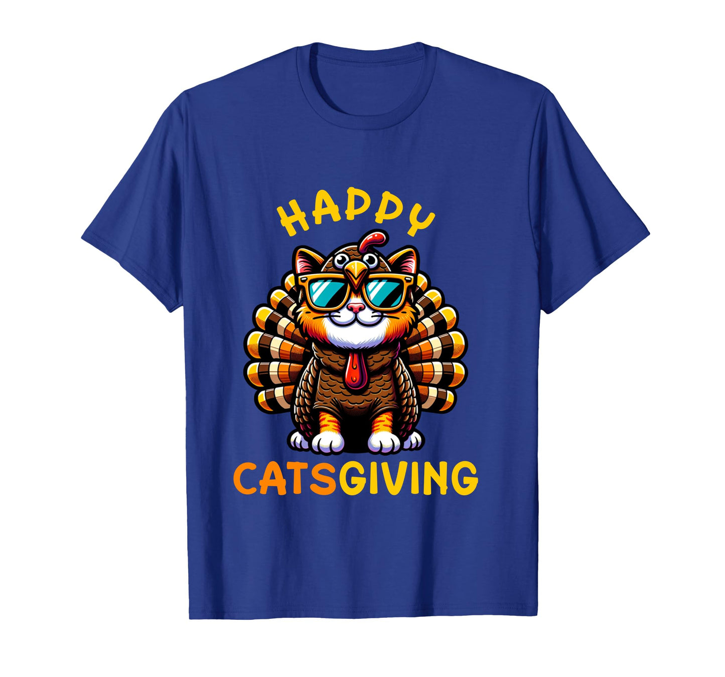 Happy Catsgiving Thanksgiving Funny Turkey Cat Long Sleeve T-Shirt