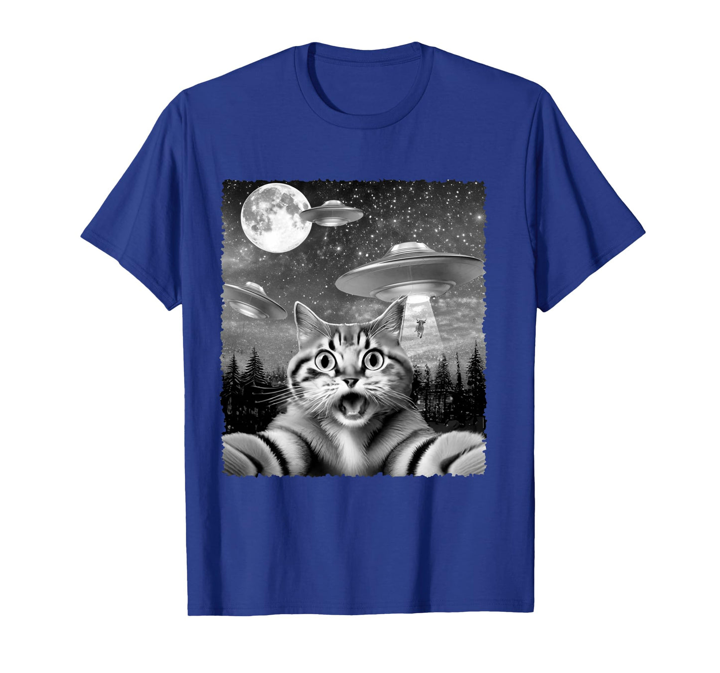 Funny Alien Cat Selfie with UFOs Gift Idea Men Women Kids Long Sleeve T-Shirt