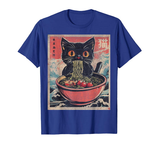 Anime Shirt For Men Women Kids Cat Ramen Noodles Unisex Anime Cat Ramen Japanese Funny Graphic Tees Kawaii Cat Anime Gifts T-Shirt Black XS