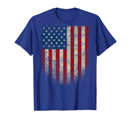 American Flag (Print on The Back) Patriotic Red White Blue T-Shirt