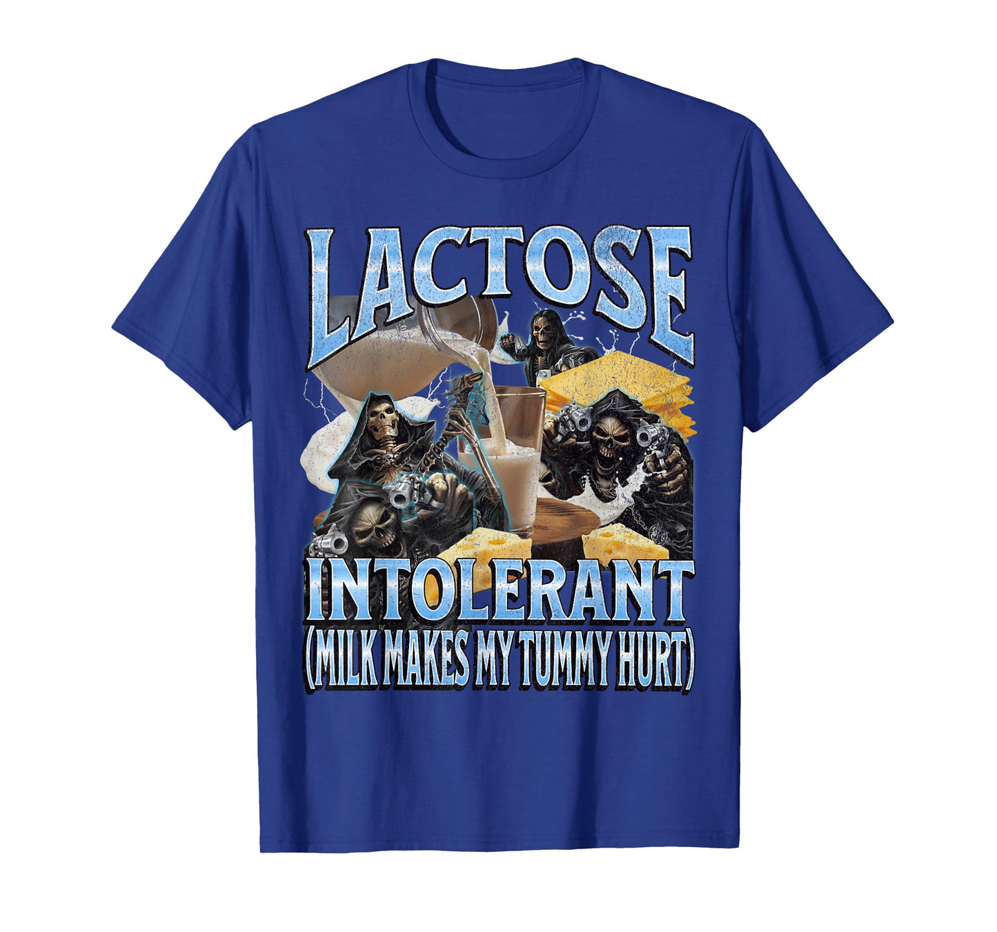 Lactose Intolerant Funny Hard Skeleton Meme Bootleg Graphic T-Shirt