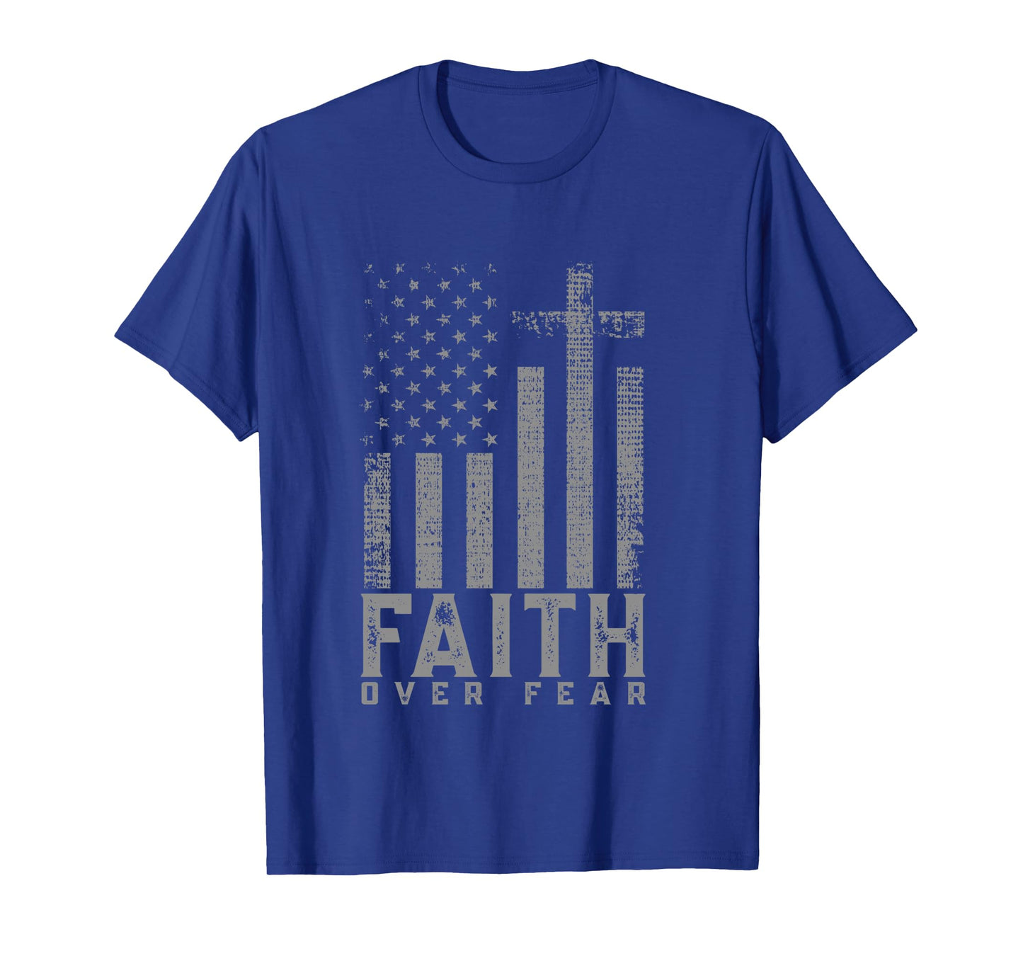 Faith Over Fear Cool Christian Cross American USA Flag Long Sleeve T-Shirt