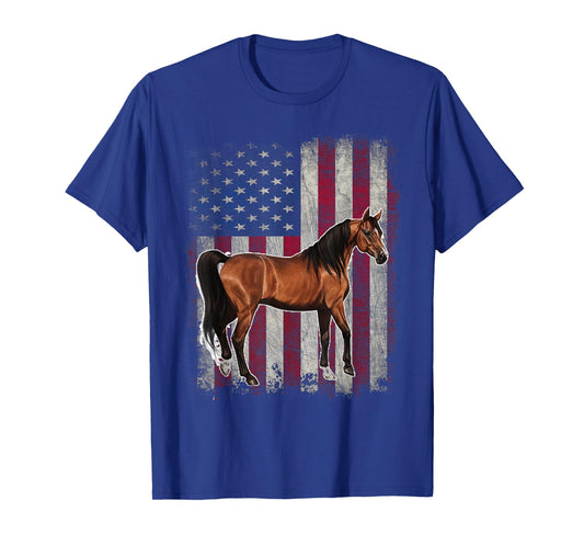 Arabian Horse Patriotic American Flag Vintage Horseback T-Shirt