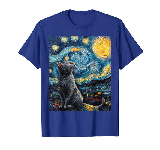 Colorful Van Gogh Starry Night Cat T-Shirt