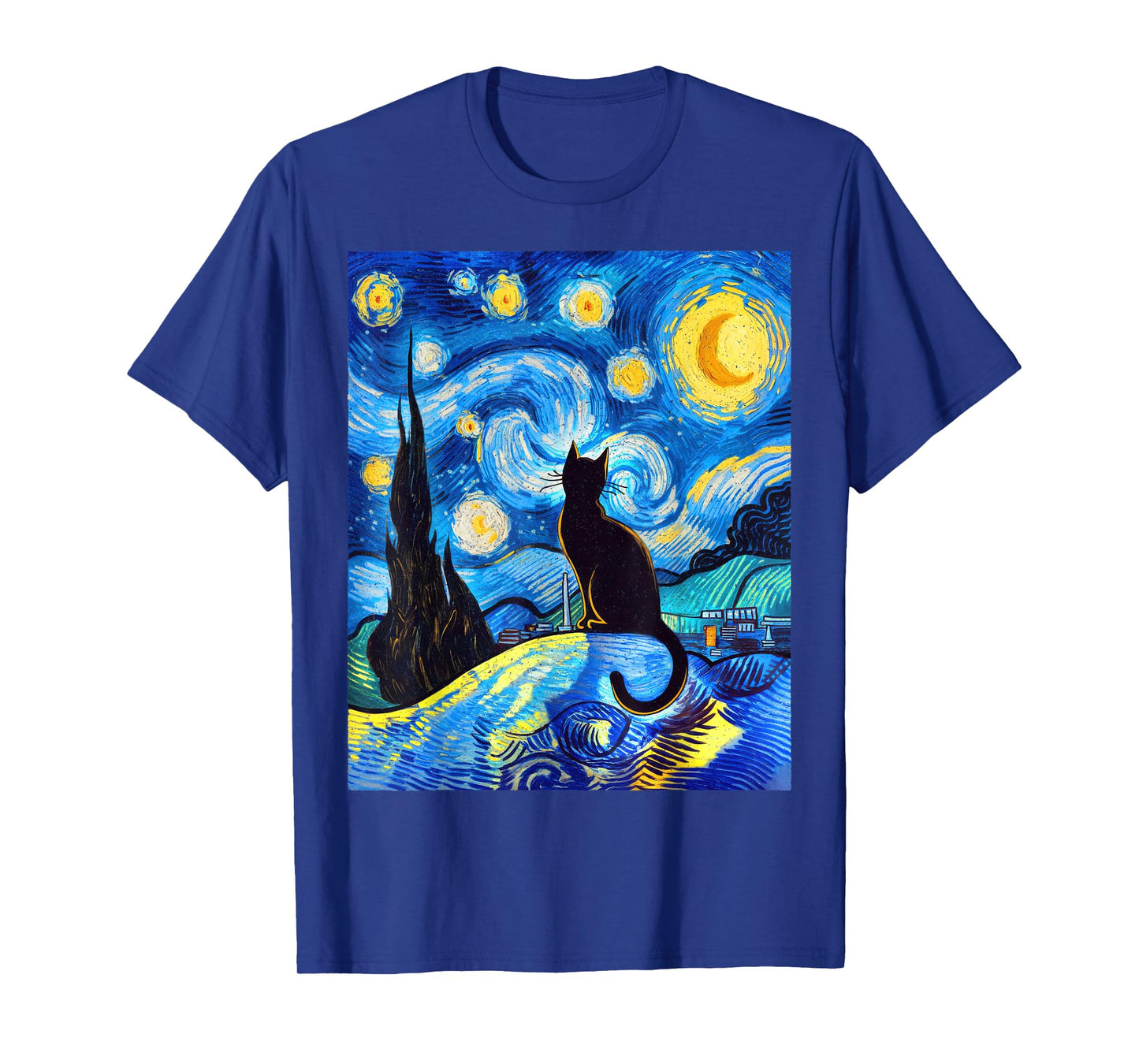 Black Cat on a Starry Night – Kitty Lover Funny Van Gogh T-Shirt