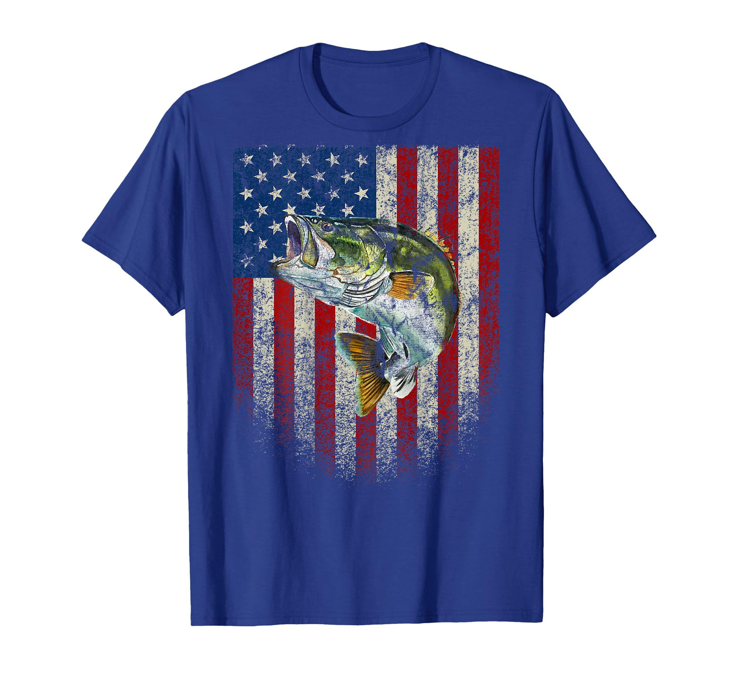 (Art onBack) American Flag Bass Fish Fishing T-Shirt