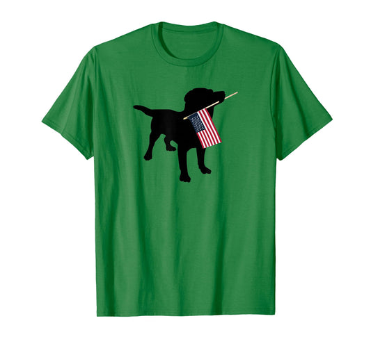 Black Lab Dog Holding July 4th Patriotic USA Flag T-Shirt T-Shirt