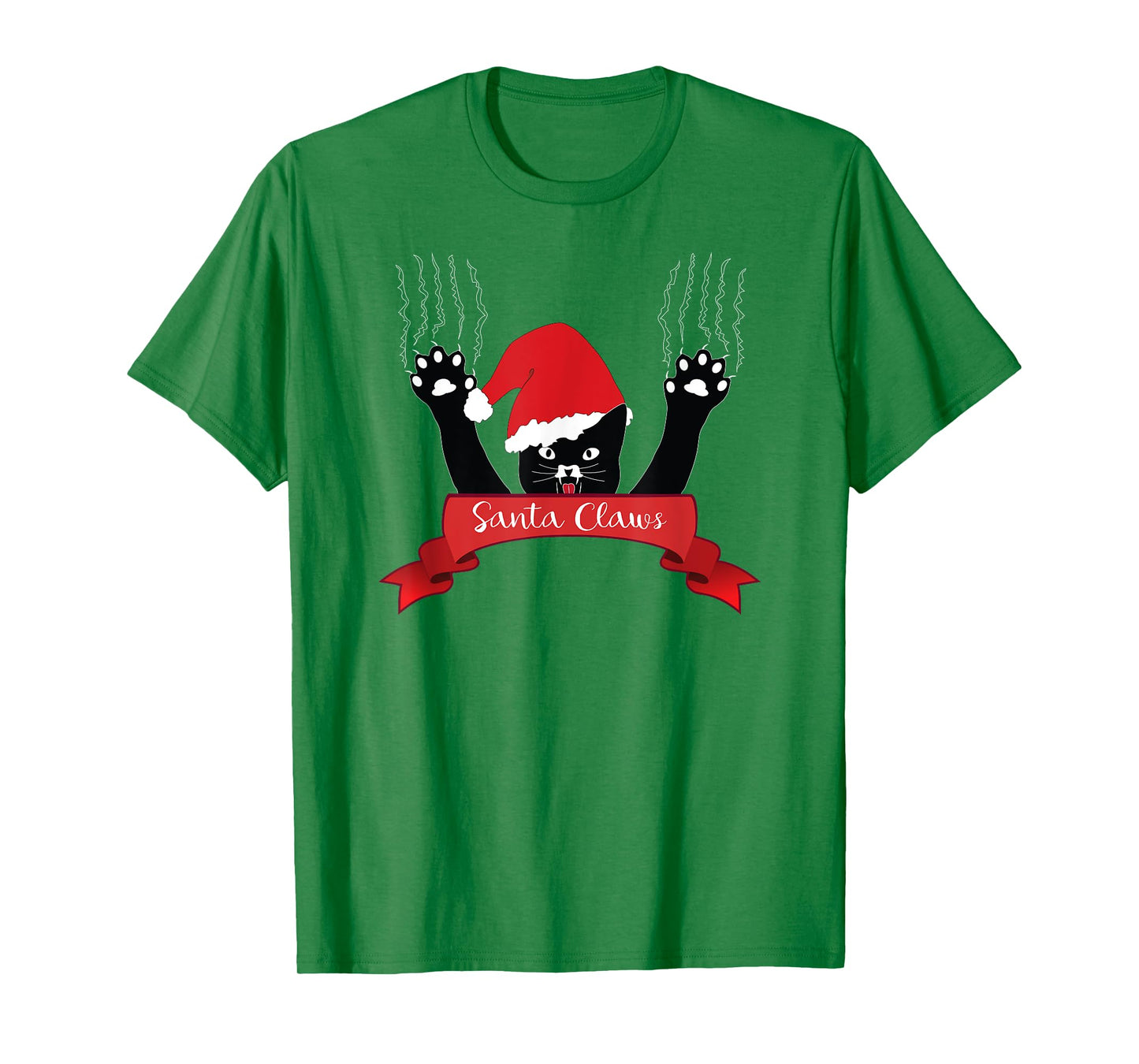 Santa Claws Cat Christmas T-Shirt, Xmas Red Gift Ribbon