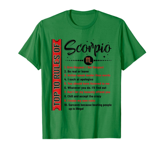 Scorpio Shirt Top 10 Rules Of Scorpio Birthday T-Shirt