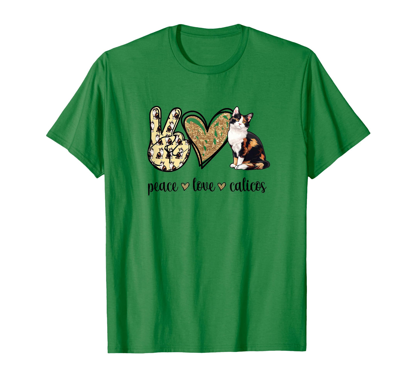 Womens Girls Peace Love Calico Cat Lover T-Shirt