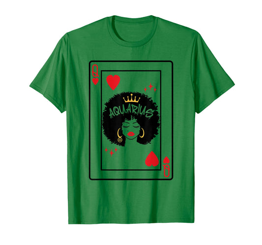 Aquarius Astrology Black Queen Hearts Blackjack Cards Poker T-Shirt