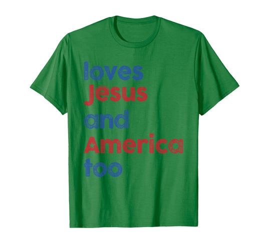 Retro Loves Jesus and America Too 4th Of July Gifts T-Shirt T-Shirt