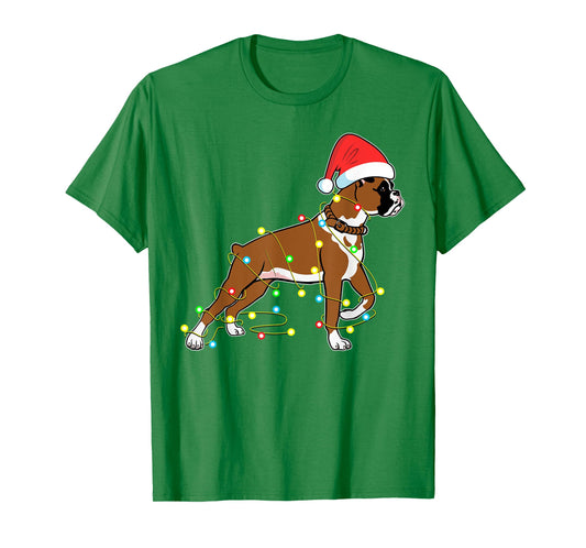 Christmas Lights Boxer Dog Lover Funny Gift T-Shirt for Men Women Kids