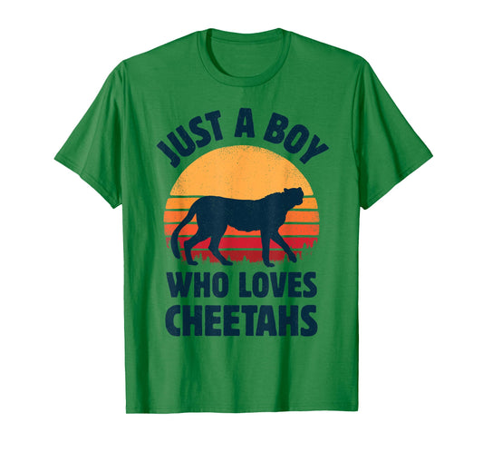 Cheetah Just A Boy Who Loves Cheetahs Retro Vintage Sunset T-Shirt