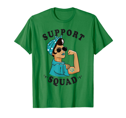 "Support Squad" Teal Ribbon Bandana Women Ovarian Cancer T-Shirt