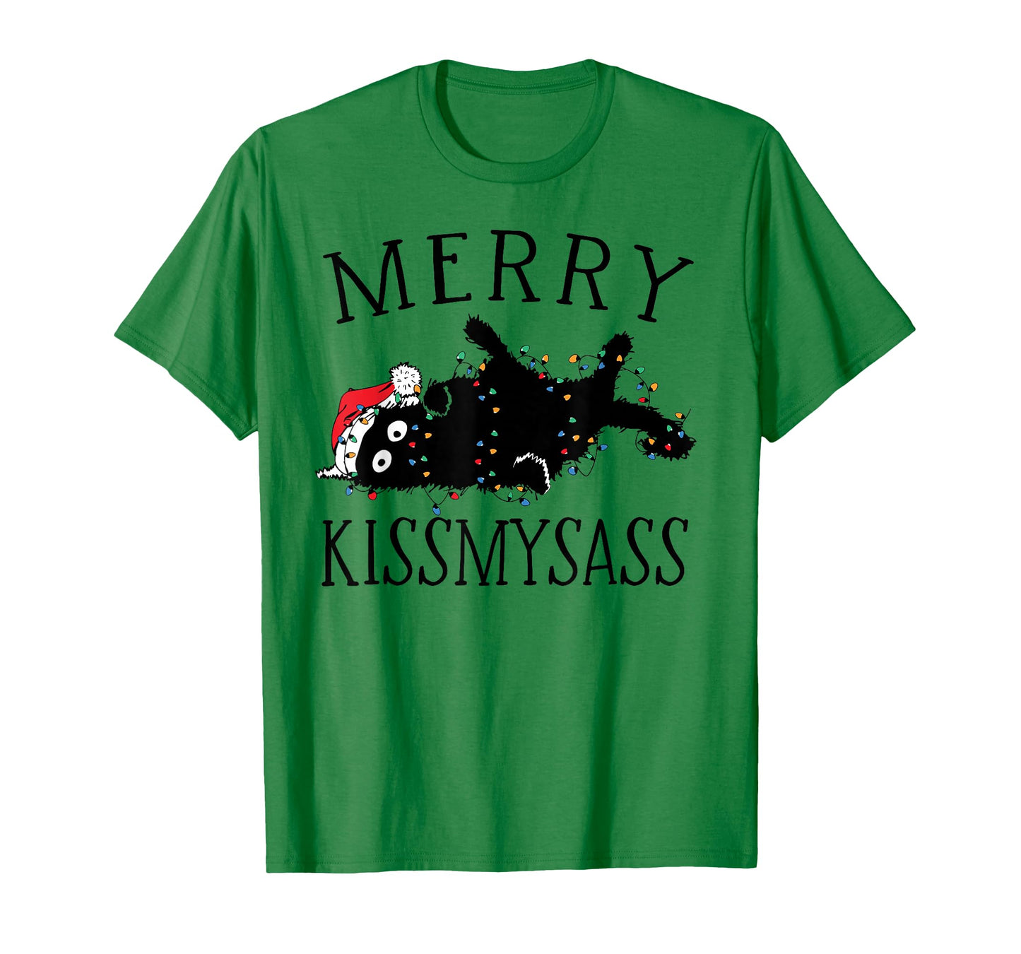 Merry KissMyAss Angry Cat Christmas Funny Sarcastic Humor T-Shirt