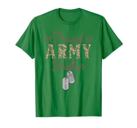 Proud Army Brother Military Brother with Dog Tag US Flag T-Shirt