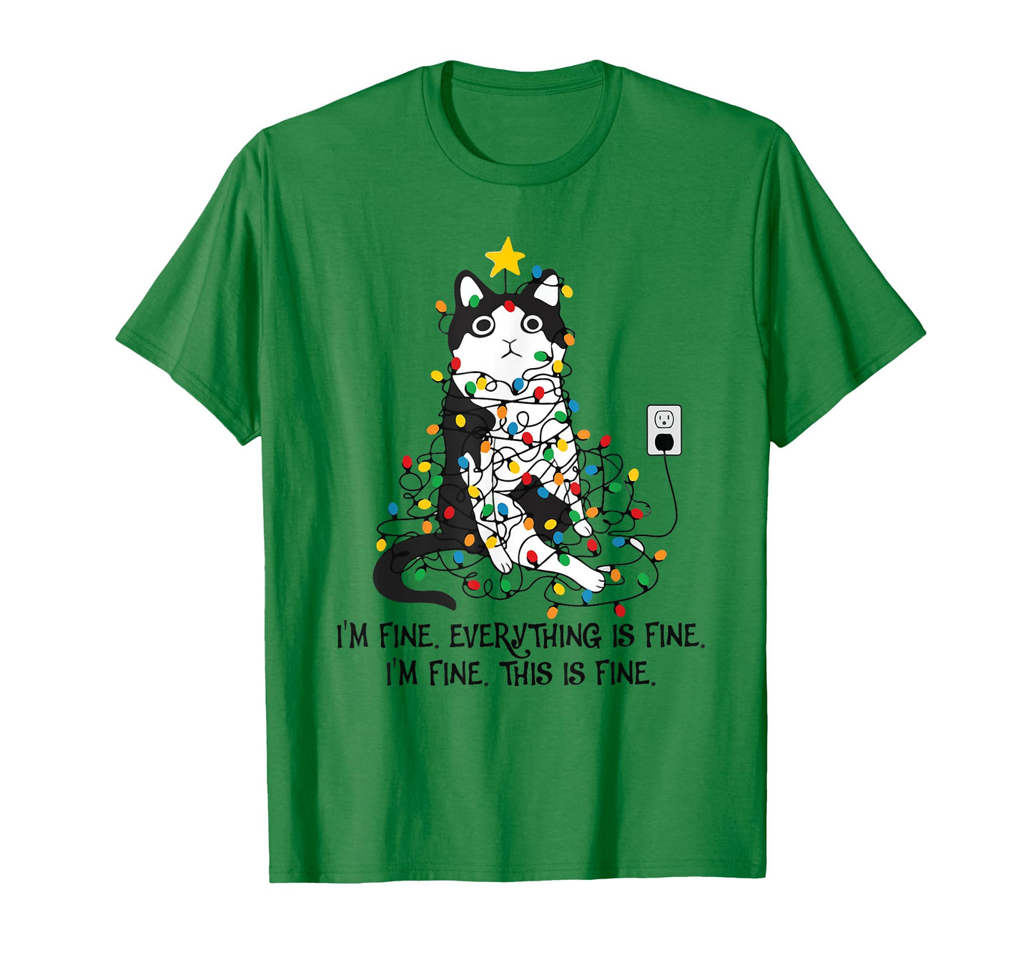 I'm Fine This Is Fine Everything Is Fine Black Cat Christmas T-Shirt