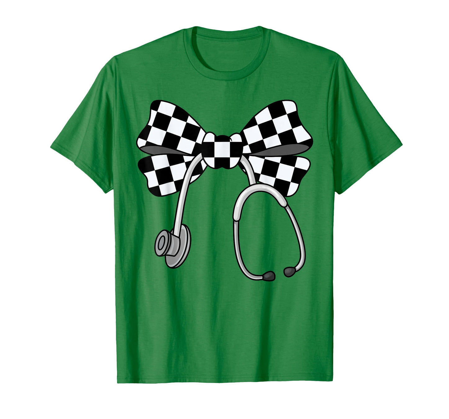 Checkered Coquette Nurse Stethoscope Bow Checkered Nurse T-Shirt