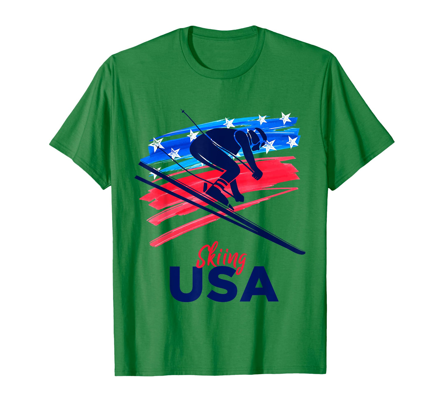 Skiing USA Support the Team Shirt USA Flag Skiing Lover T-Shirt for Women Kids Men
