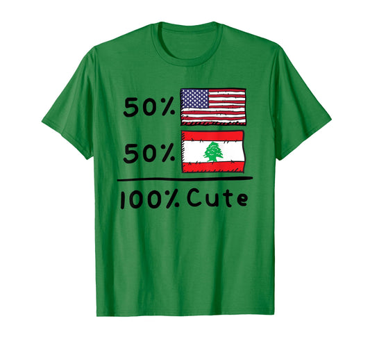 50% American 50% Lebanese 100% Cute Lebanon USA Flags T-Shirt