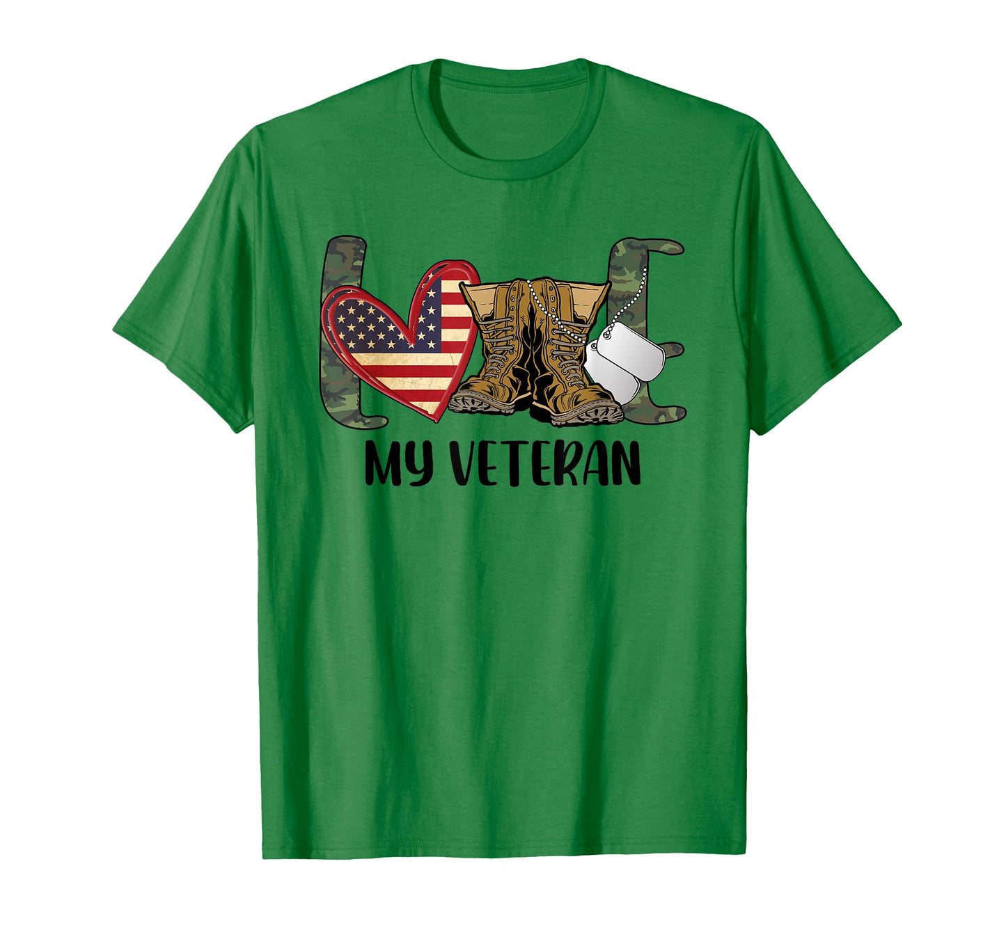 I Love My Veteran Camouflage USA Flag Military Army Wife T-Shirt