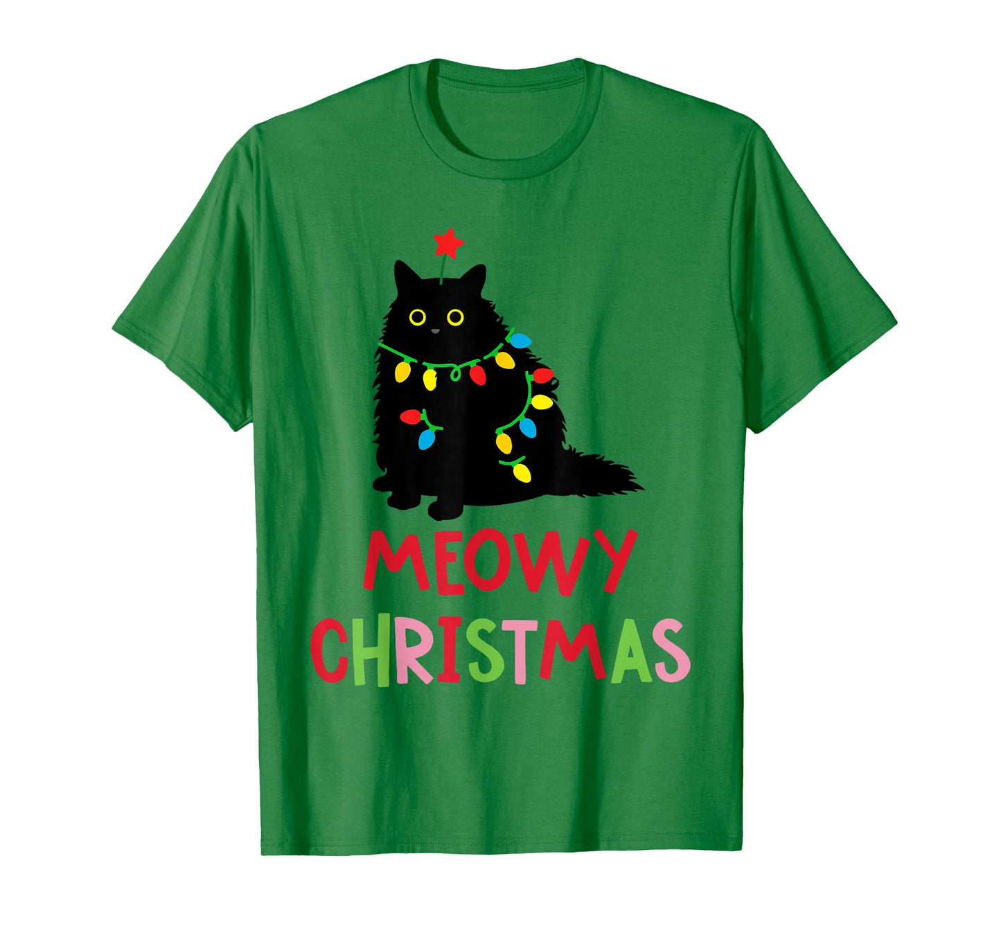 Meowy Christmas Funny Black Cat Christmas Lights Cat Lovers T-Shirt