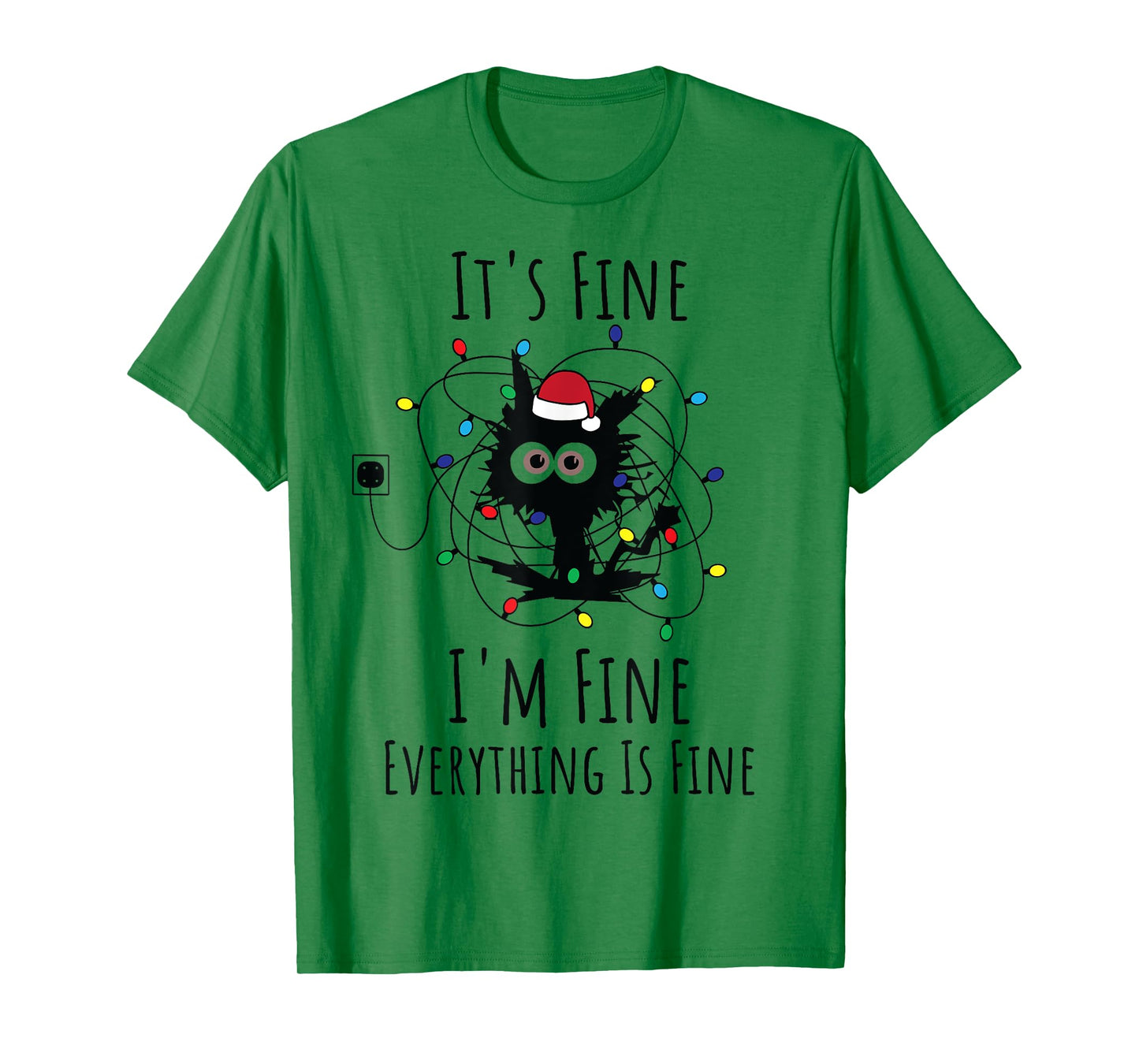 I'm Fine Everything Is Fine Cute Cat Christmas Lights Xmas T-Shirt