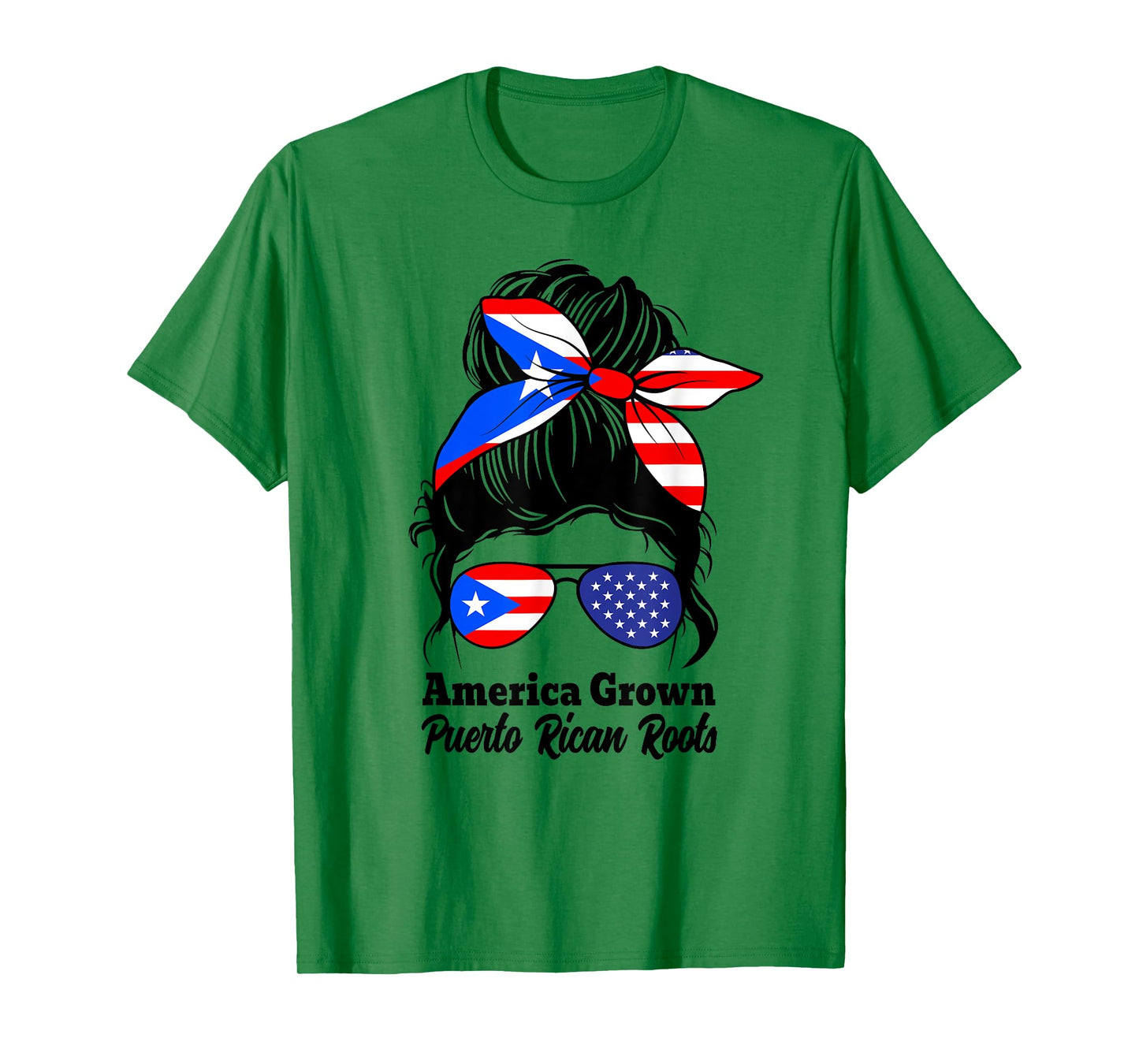 American Grown Puerto Rican Roots messy bun boricua pride T-Shirt