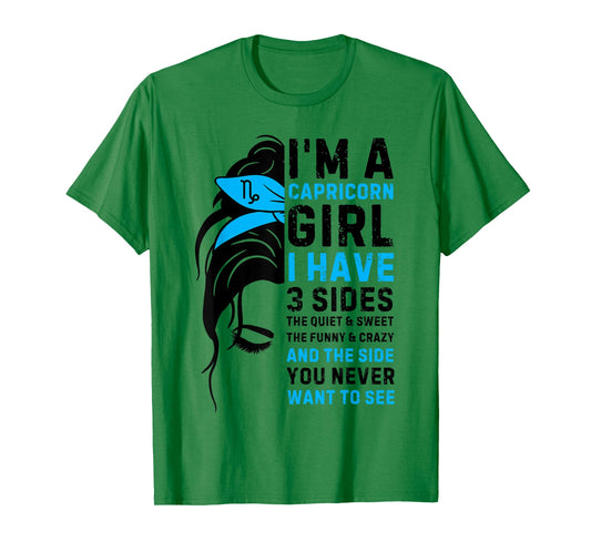 Capricorn Girl Birthday Capricorn Zodiac Sign Messy Bun T-Shirt