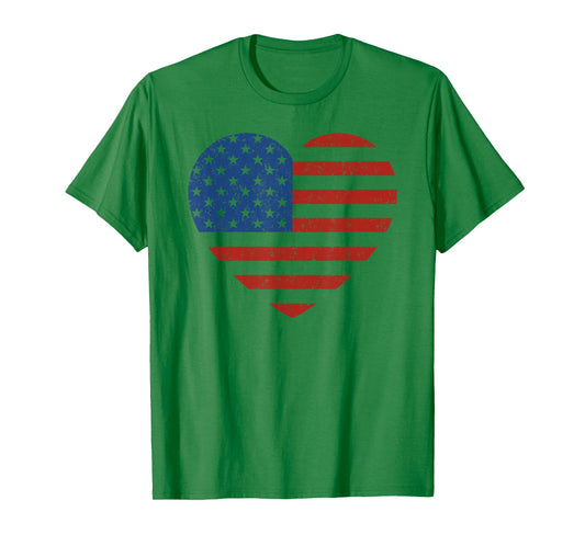 American Flag Heart Patriotic Men Boys & Girls 4th of July T-Shirt
