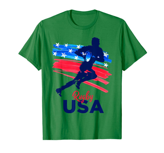 Rugby Football Support the Team Rugby Player USA Flag T-Shirt