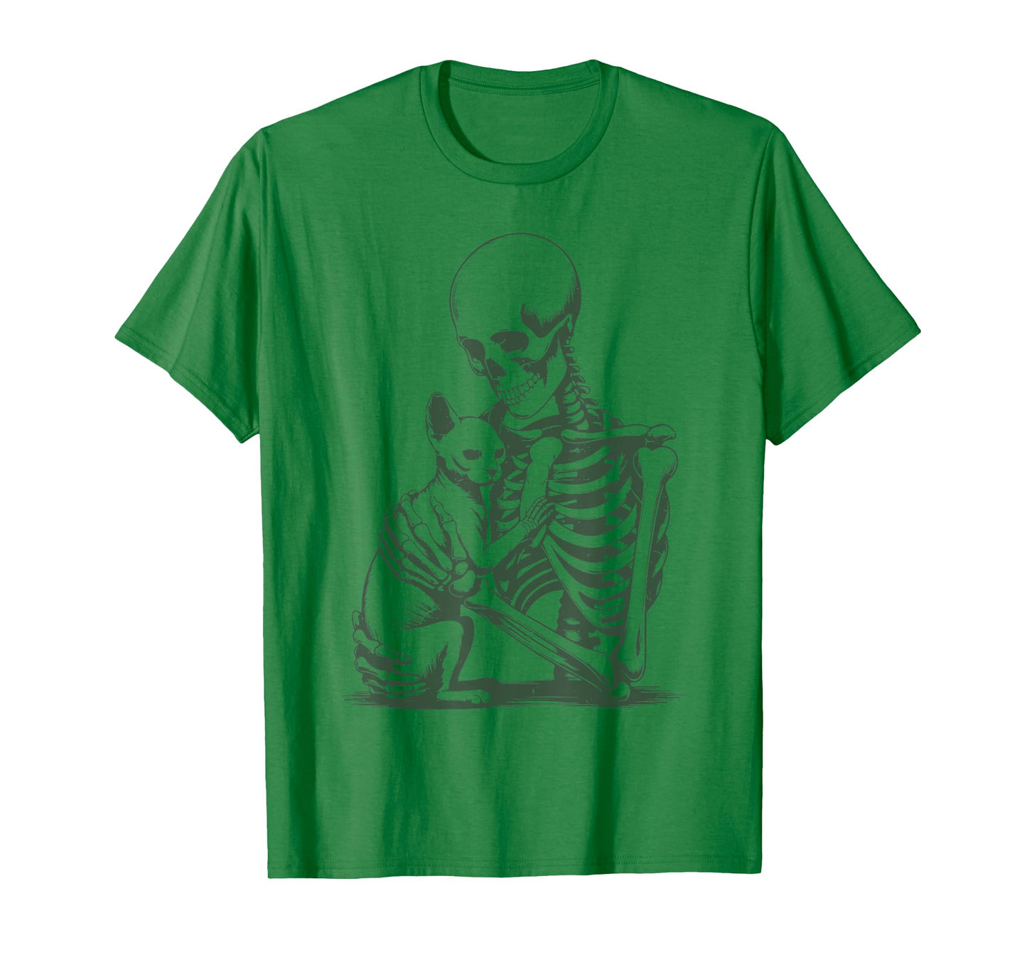 Vintage Skeleton Holding Sphynx Cat Halloween Funny Women T-Shirt