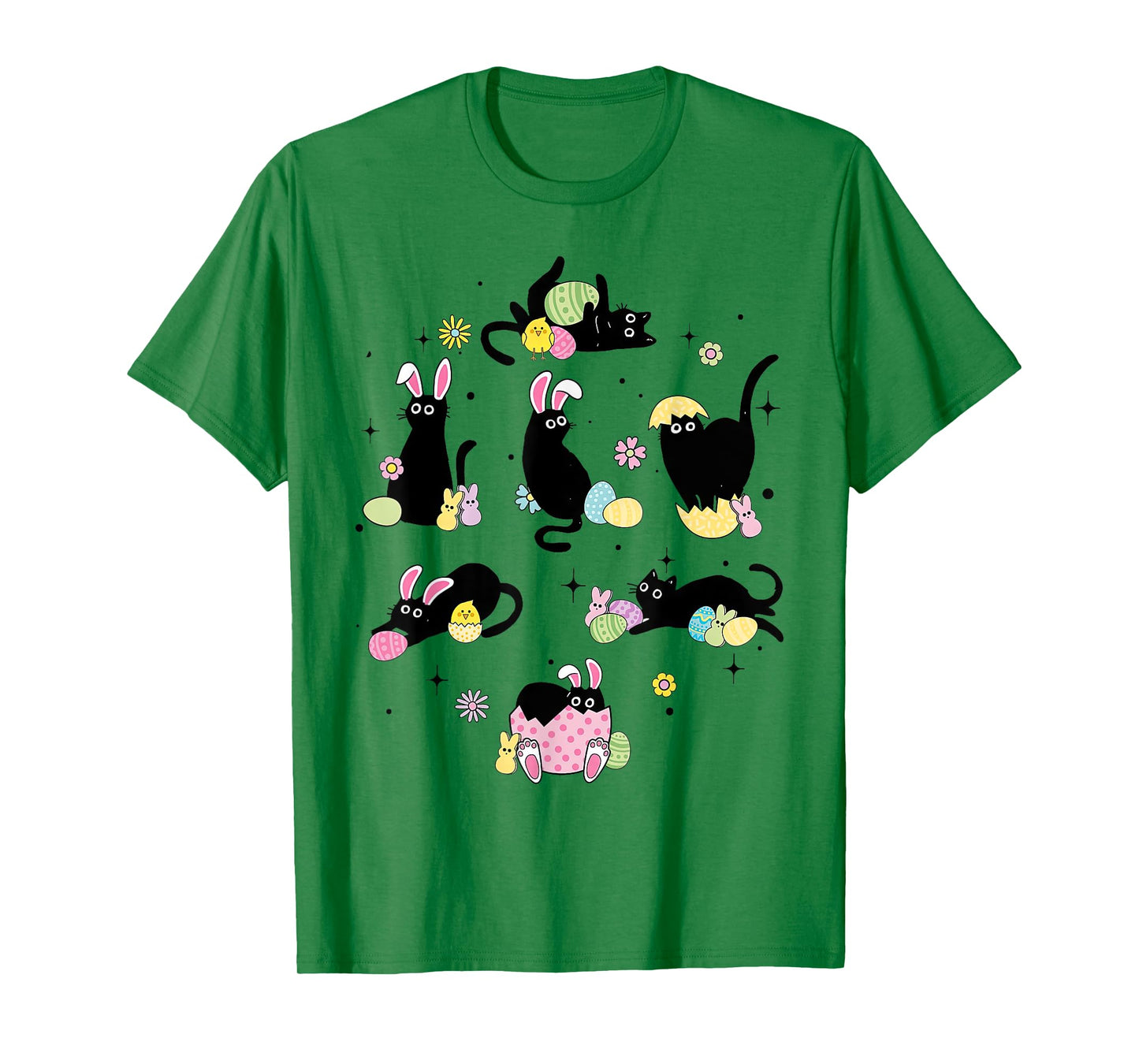 Black Cat with Bunny Eggs Happy Easter Day Matching T-Shirt