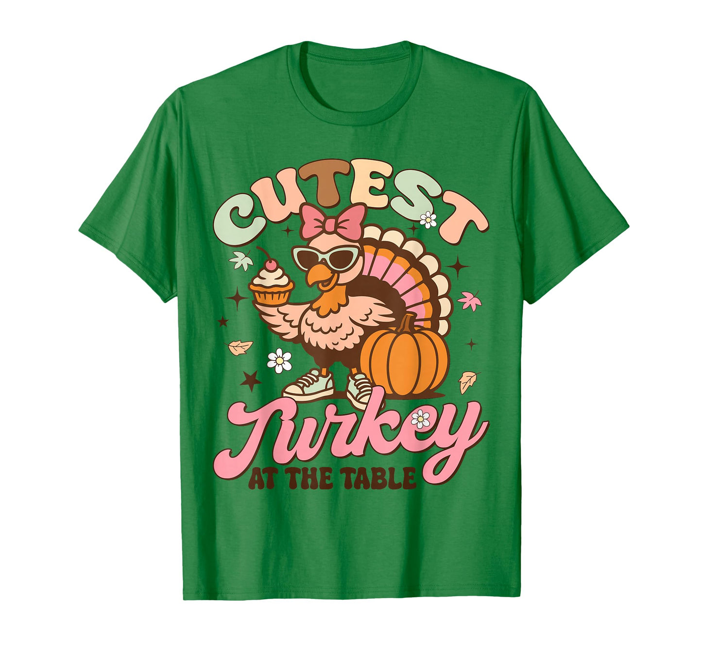 Cutest Turkey at Table Thanksgiving Girl Kids Toddler Groovy T-Shirt