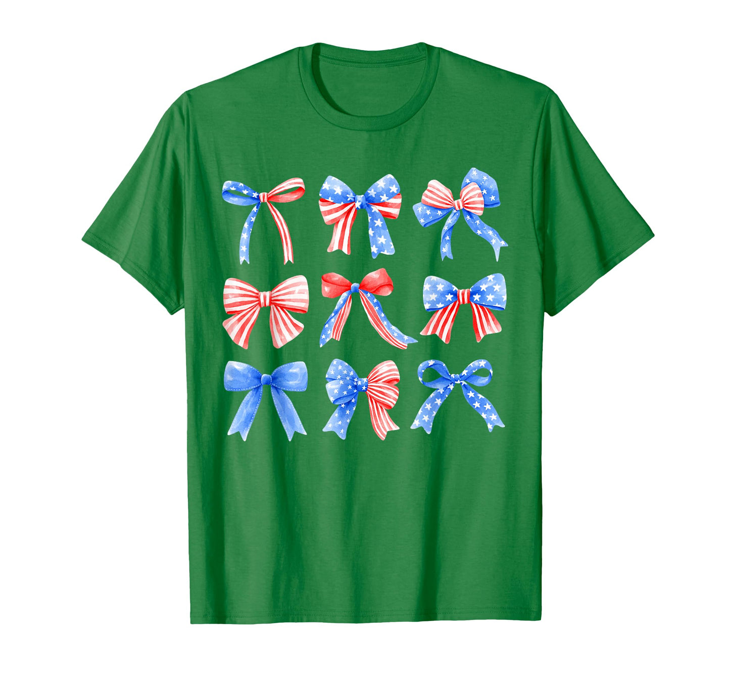 Coquette Bows Red White Blue USA Flag 4th of July Women Girl T-Shirt