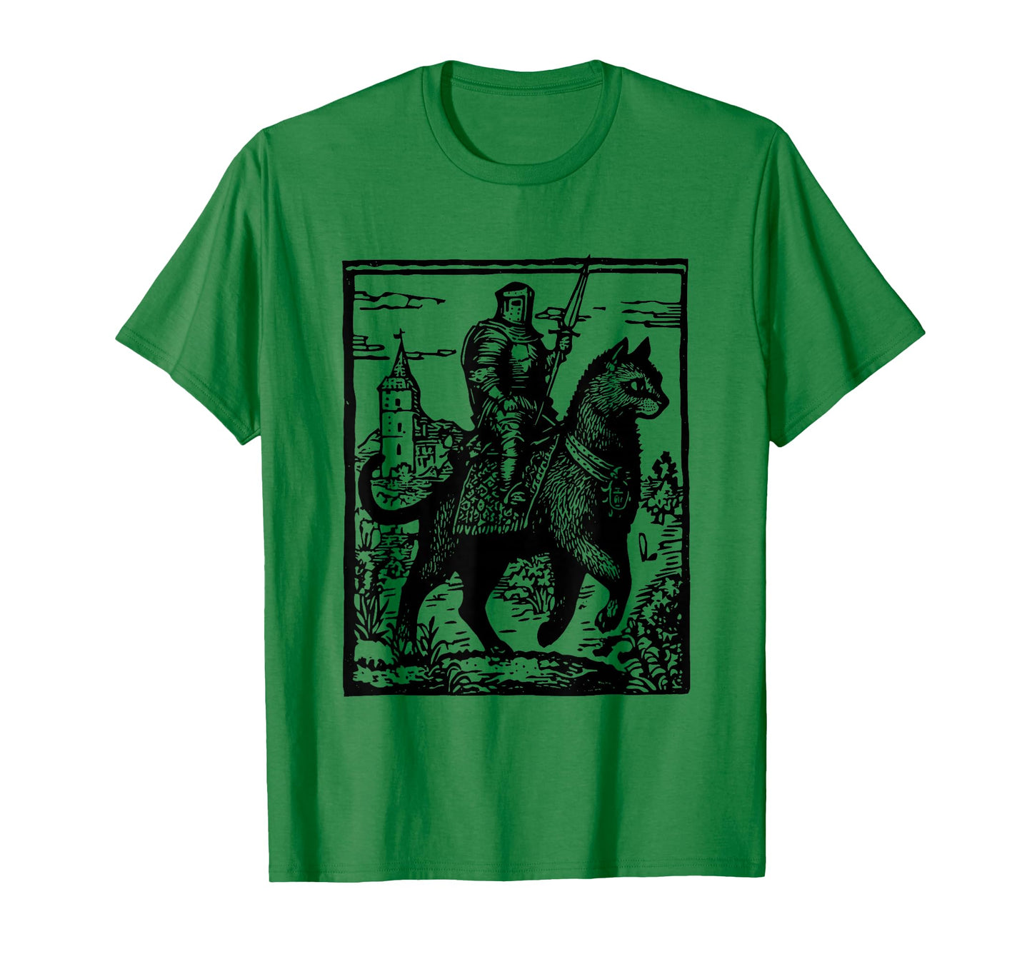 Knight Cat Rider Funny Retro 90s Dark Art Funny Cat Meme T-Shirt