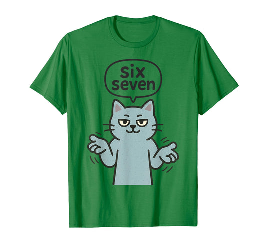 67 Six Seven 6-7 Blue Cat - Funny Kids Gaming Brainrot Meme T-Shirt