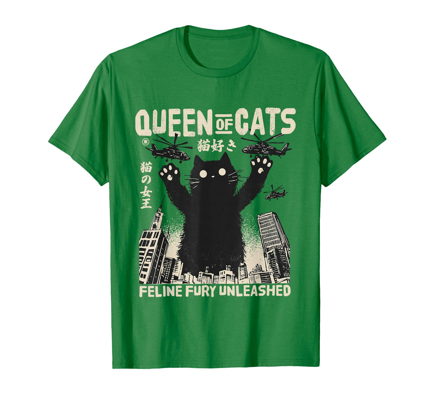Retro Japan Aesthetic Queen Of Cats Black Monster Cat T-Shirt