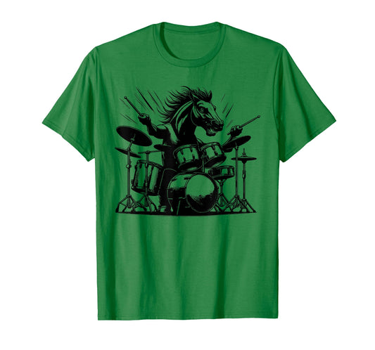 Drumming Horse Drummer Drums Music Rock Band T-Shirt