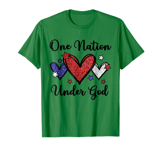 One Nation Under God Heart 4th Of July Patriotic Christian T-Shirt for Women Men