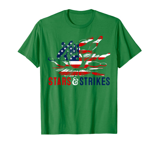 4th of July Bowling Pun | Retro Stars & Strikes Bowling T-Shirt