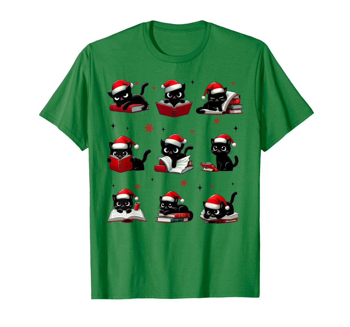 Funny Cat Reading Books Lover Christmas Cat Lover Xmas T-Shirt