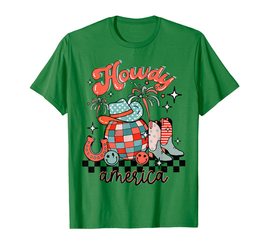Retro Howdy 4th Of July Western Patriotic America Flag Women T-Shirt