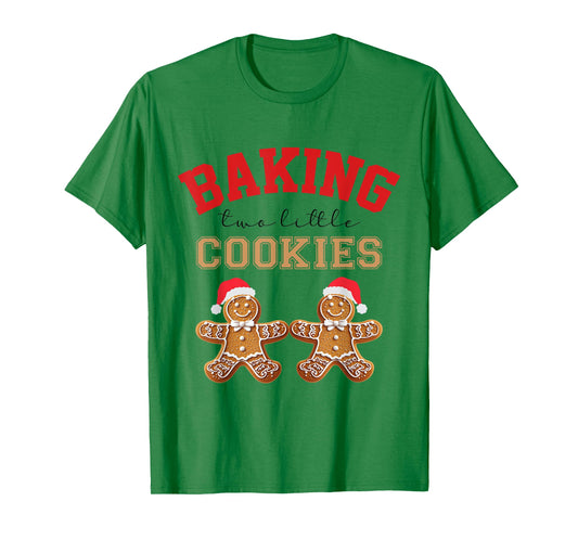 Baking Two Little Cookies Christmas Pregnant Twin Pregnancy T-Shirt