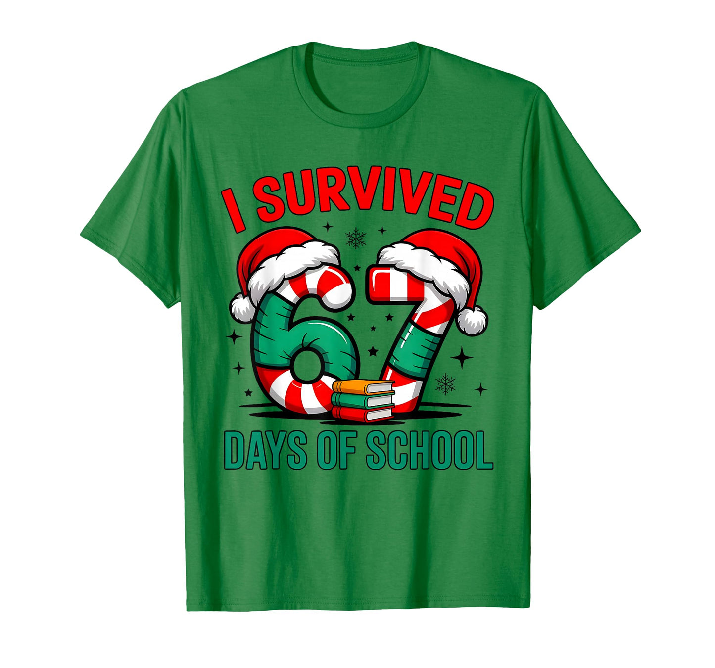 I Survived 67 Days of School Christmas Candy Cane Six Seven T-Shirt