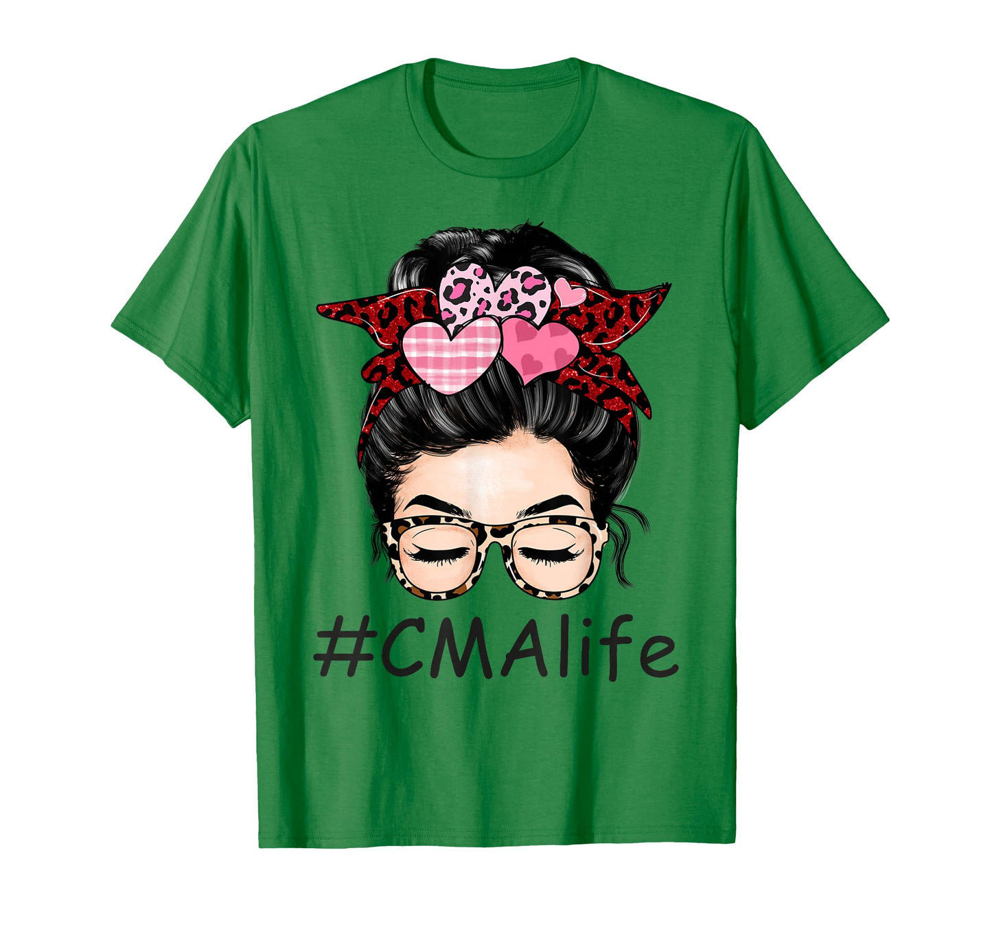 CMA Certified Medical Assistant Valentine Day Cute Messy Bun T-Shirt