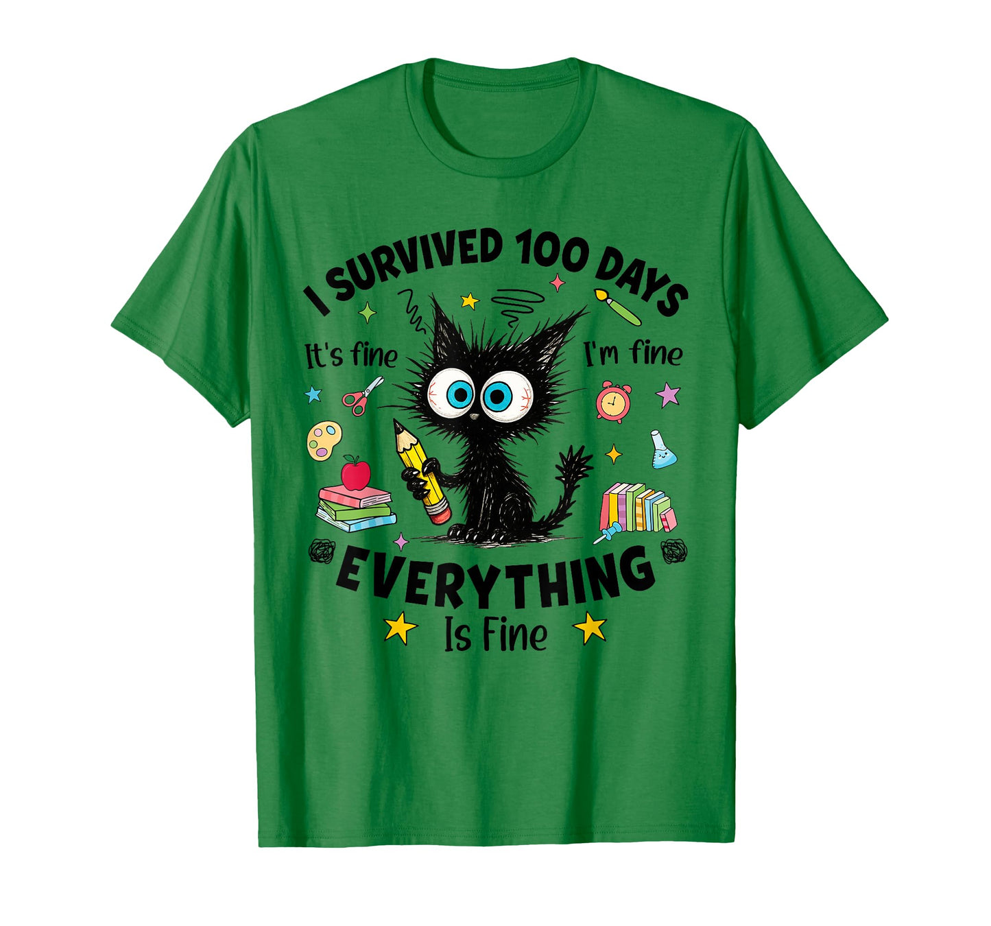 I Survived 100 Days of School Funny Black Cat 100th Day Kids T-Shirt