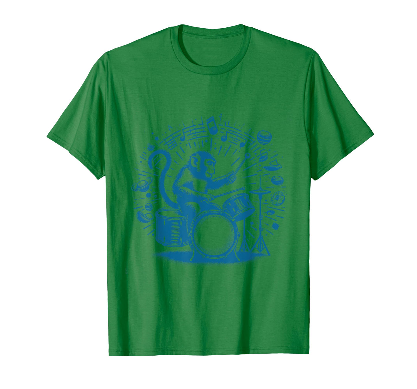 Monkey Playing Drums Retro Cool Drumming Monkey Drummer T-Shirt, Small, Grey